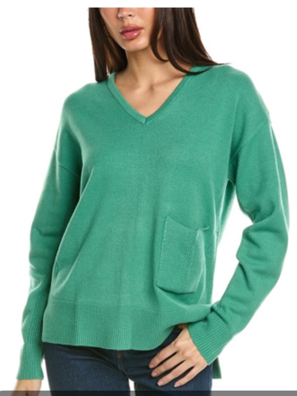 NWT Renuar V-NECK KNIT SWEATER w/ patch pocket in Artichoke Green XS Retail $105